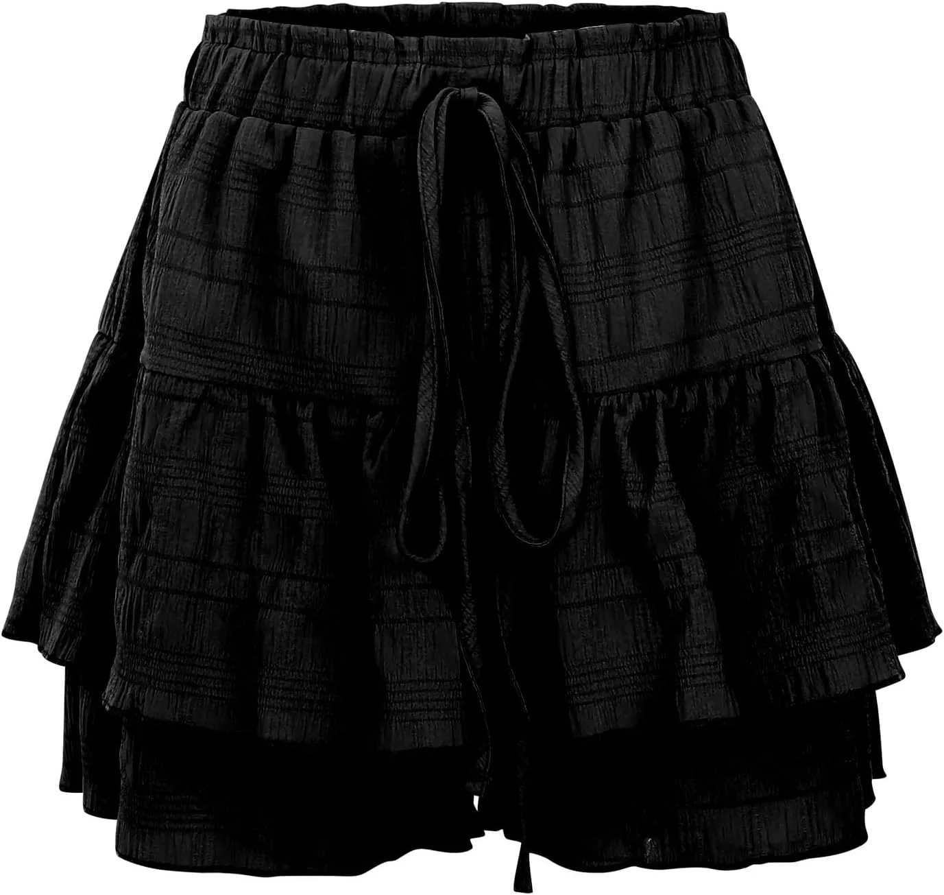 Flowy Summer Shorts for Women Lace Layered High Waist Elastic Mini Skirts Ruffle Hem Pleated Casual Swing Beach Skorts