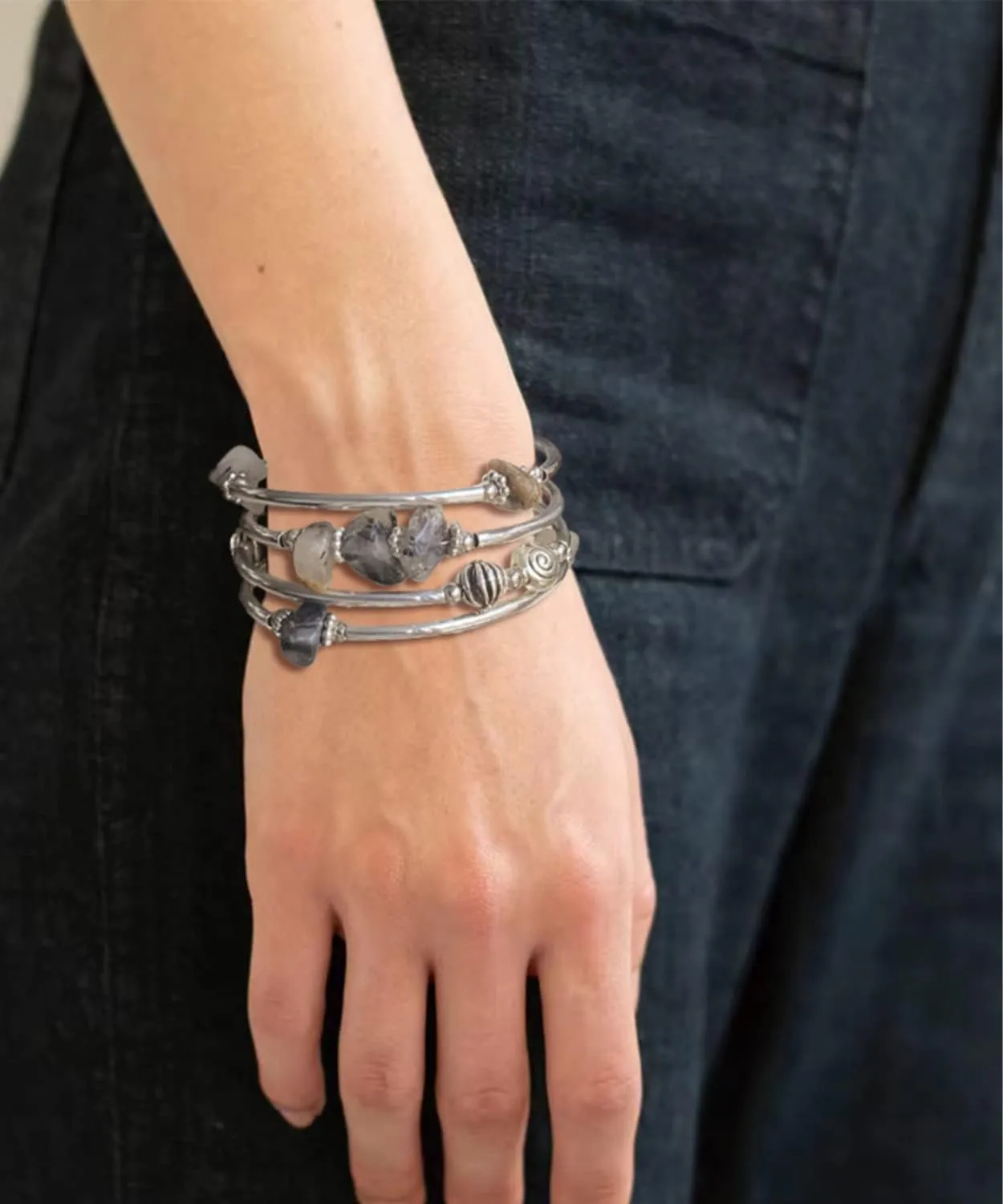 FULU AUTUMN Beaded Bangle Bracelets for Women Silver Wrap Bangles Bracelet Womens Costume Jewelry Fashion Gift