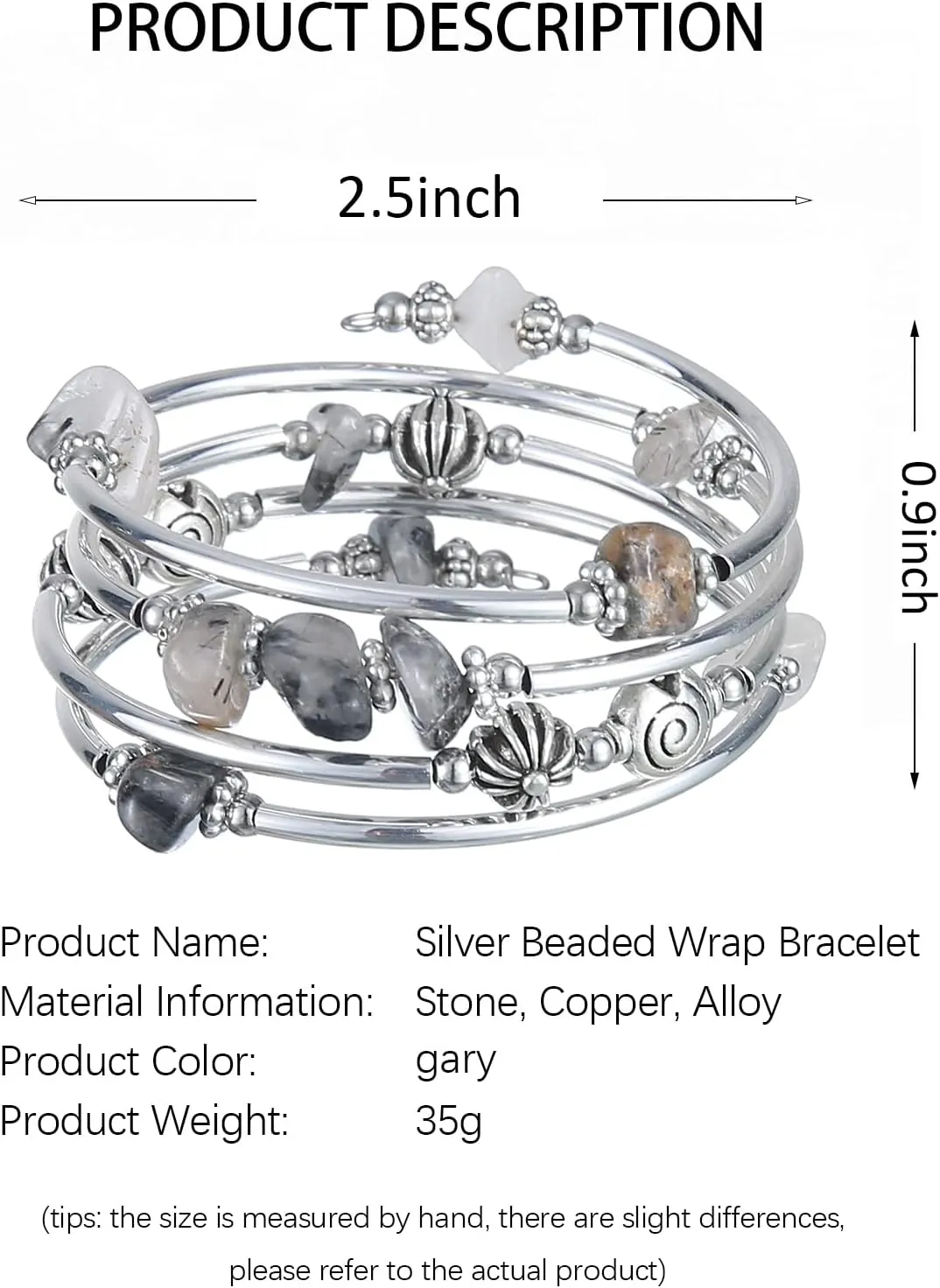 FULU AUTUMN Beaded Bangle Bracelets for Women Silver Wrap Bangles Bracelet Womens Costume Jewelry Fashion Gift