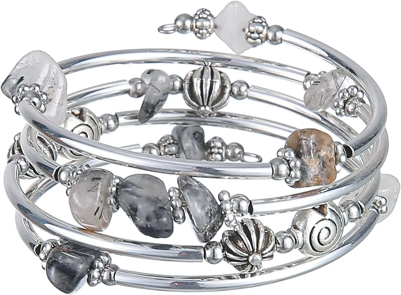 FULU AUTUMN Beaded Bangle Bracelets for Women Silver Wrap Bangles Bracelet Womens Costume Jewelry Fashion Gift