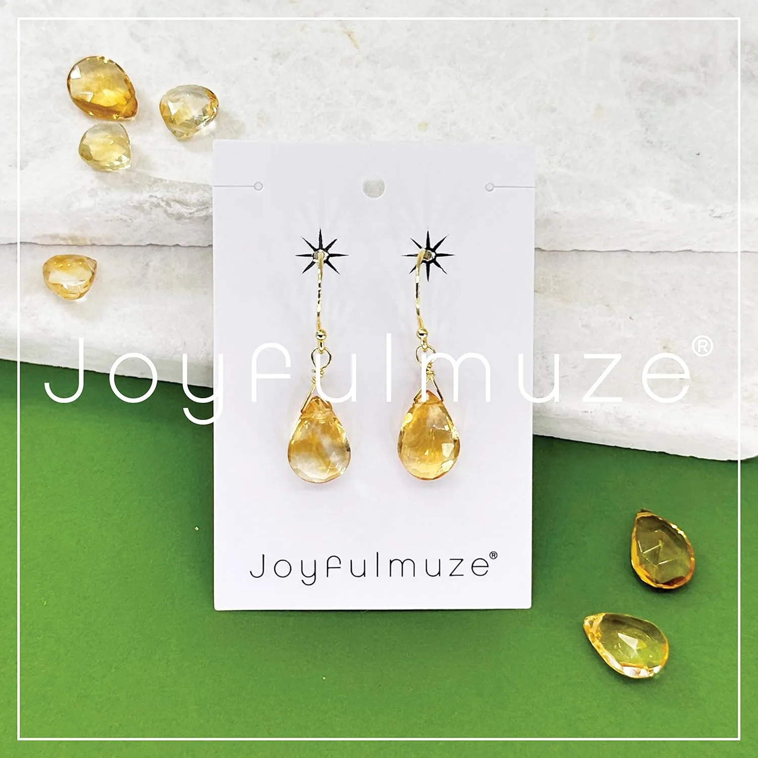 Genuine Citrine Earrings, 18K Gold Plated Sterling Silver 925, Lemon Yellow Quartz Drops, Handmade Dangle Drop Jewelry for Women and Men, 1" Long (Citrine-18K-Yellow-Gold)