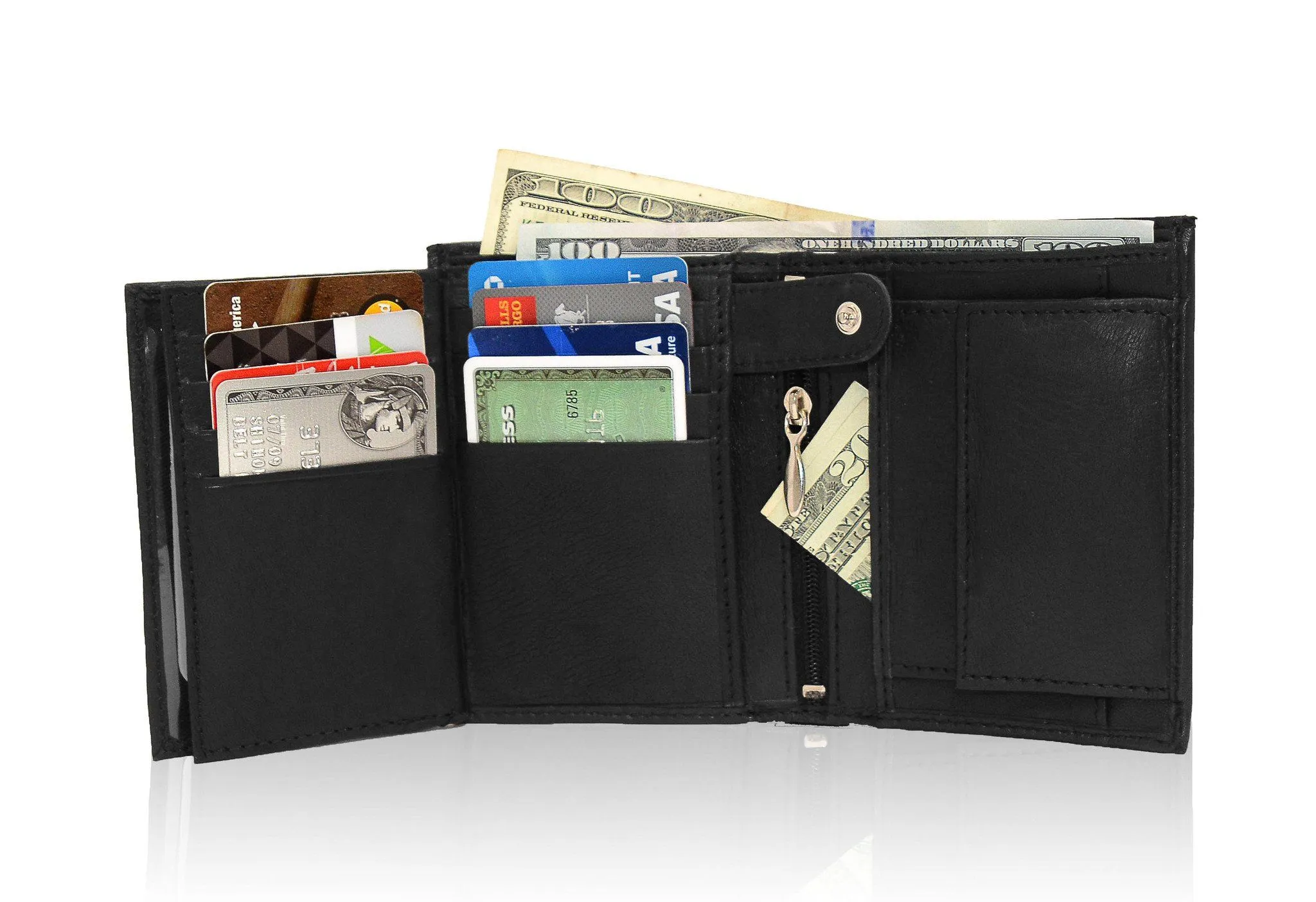 Genuine RFID-Blocking Men's Extra Capacity Leather Wallet - Black
