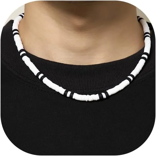 GIGB PBDK Boho Polymer Clay Choker Necklace for Men,Dainty Heishi Disc Beaded Collar Necklace Party Prom Adjustable Surfer Tropical Holiday Jewelry Gifts