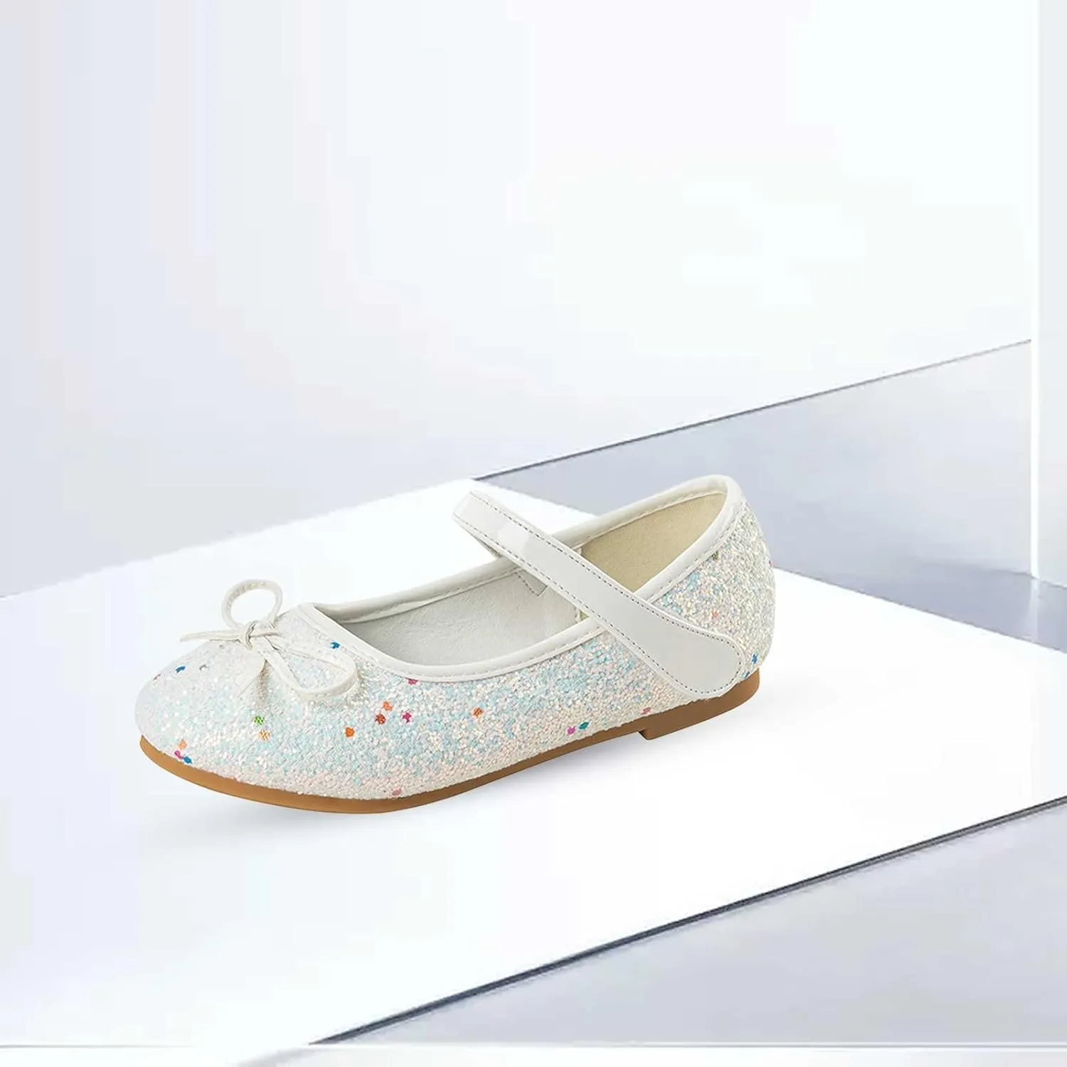 Girls Kids Low Heel Princess Sandals Sequins Closed Toe Ankle Shoes with Strap Rubber Sole Non Slip Wedding Dance Shoes