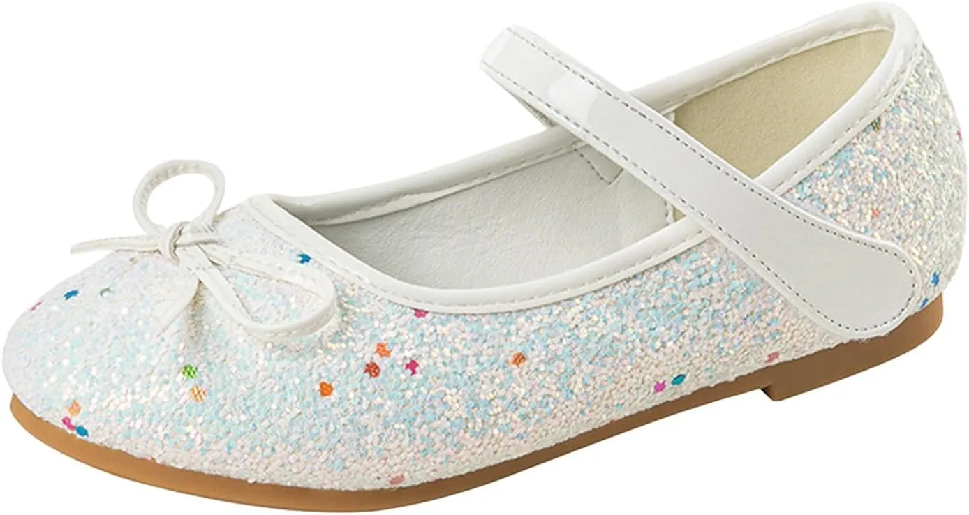 Girls Kids Low Heel Princess Sandals Sequins Closed Toe Ankle Shoes with Strap Rubber Sole Non Slip Wedding Dance Shoes