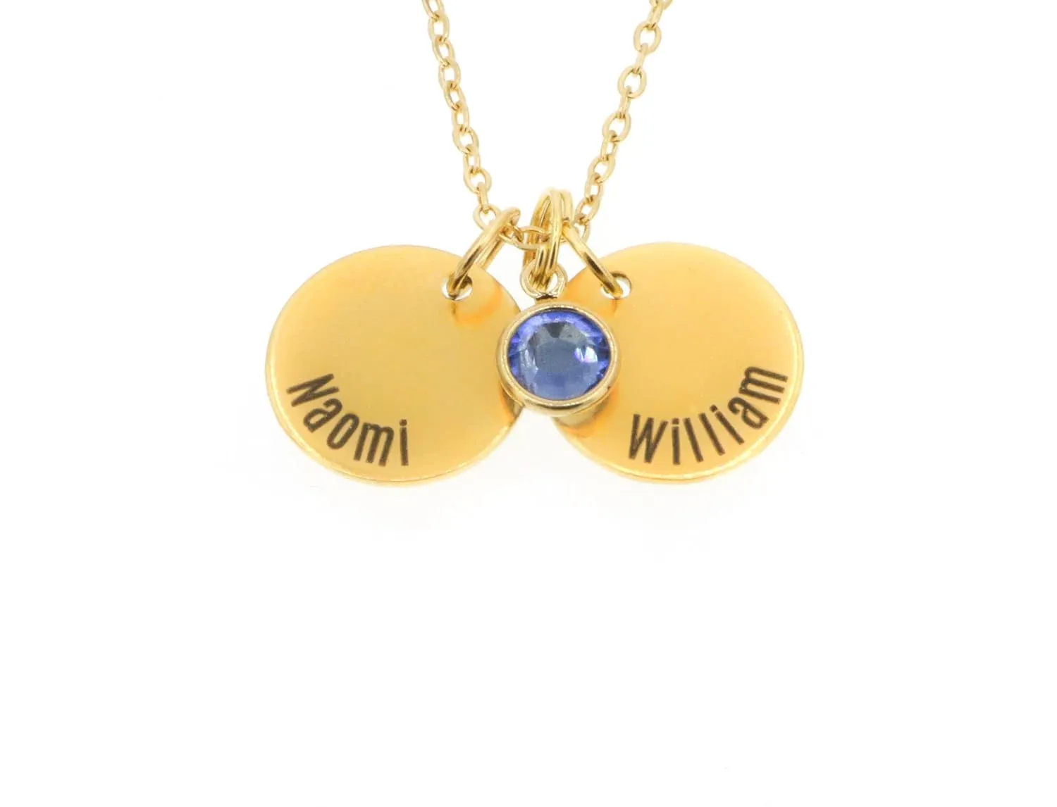 Gold Kid Name Necklace - Custom Crystal Birthstone, Number of Discs - Mom Christmas Gift - DGR-15mm