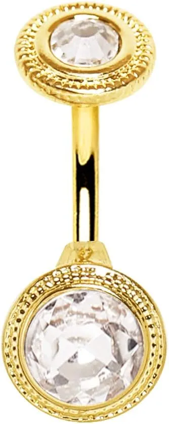 Gold Plated Jeweled Discs Navel Ring