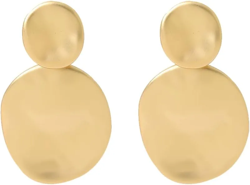 Gold Silver Round Disc Dangle Earrings Minimalist Circle Geometric Statement Drop Earrings for Women