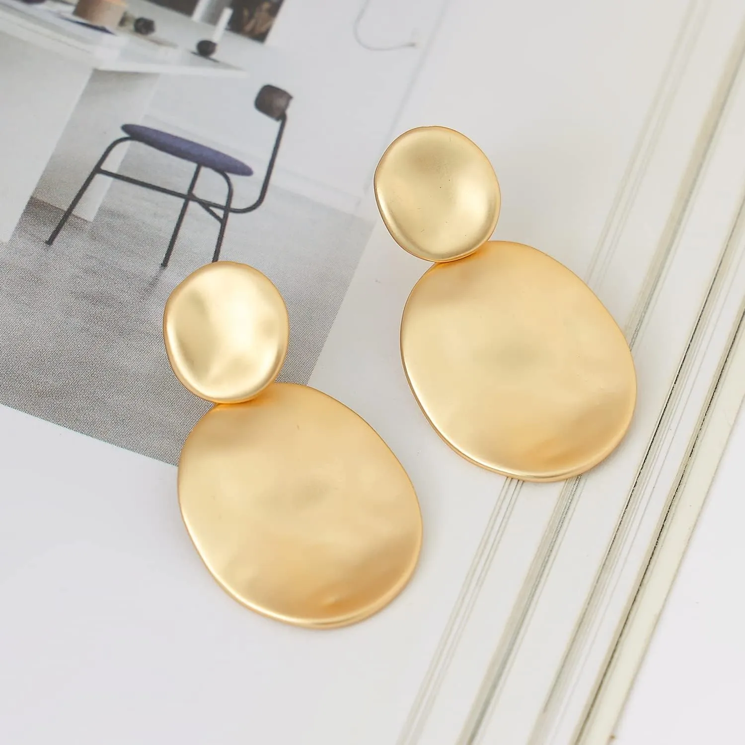 Gold Silver Round Disc Dangle Earrings Minimalist Circle Geometric Statement Drop Earrings for Women