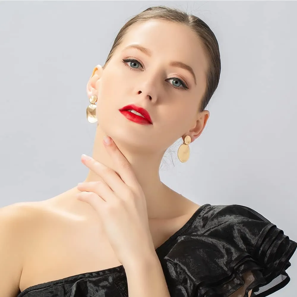 Gold Silver Round Disc Dangle Earrings Minimalist Circle Geometric Statement Drop Earrings for Women