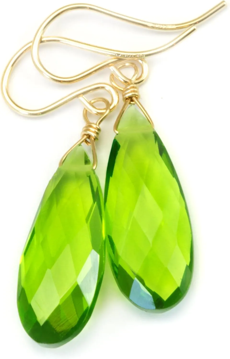 Green Simulated Peridot Earrings Long Teardrops Faceted Simple Lightweight Drops Spyglass Designs