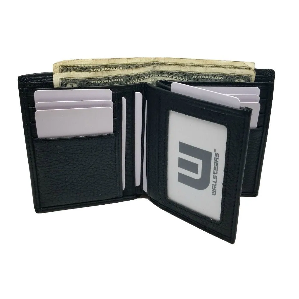High Capacity / Vertical Style  Bi Fold  Leather Wallet