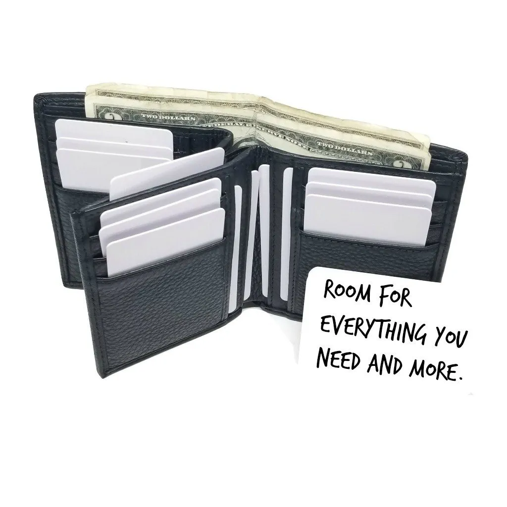 High Capacity / Vertical Style  Bi Fold  Leather Wallet