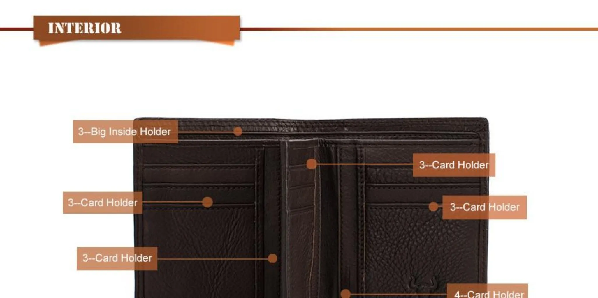 High Capacity / Vertical Style  Bi Fold  Leather Wallet