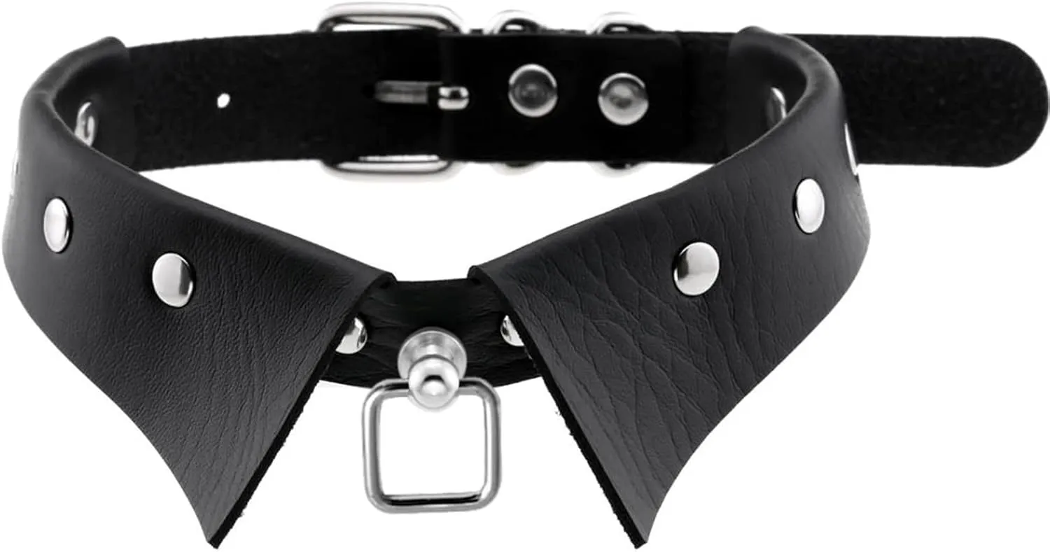 Hollow Square Frame Pendant Collar for Men Women,Adjustable PU Choker Necklace with Buckle for Cosplay