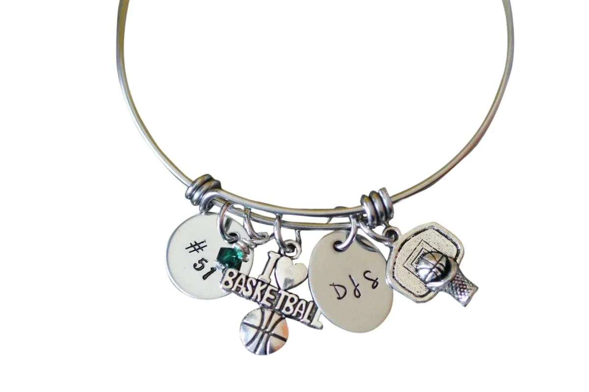Initial Basketball Bangle, Basketball Mom Gift, Basketball Girlfriend, Sports Jewelry, Hand Stamped, Basketball Bracelet, Personalized, Basketball Lover Gift
