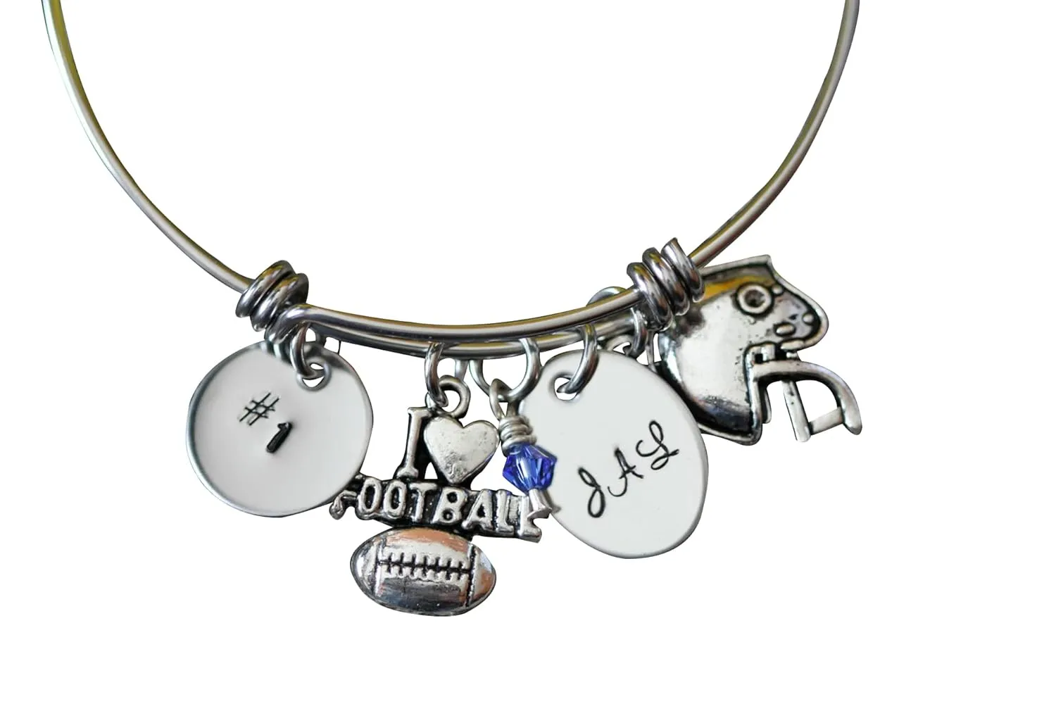 Initial Football Bangle, Football Mom Gift, Football Girlfriend, Sports Jewelry, Custom Charm Bangle, Football Bracelet, Personalized Gift