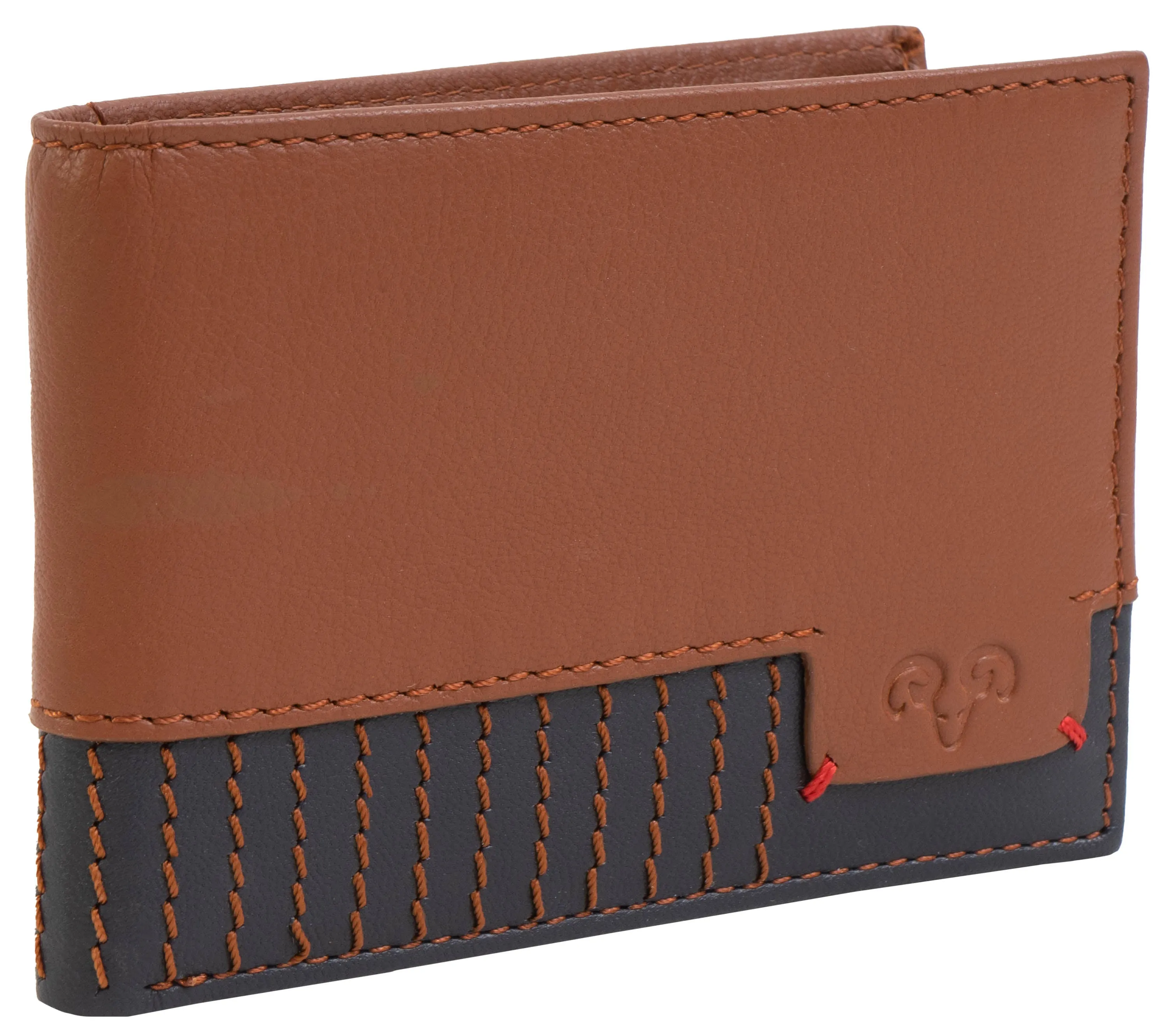 Jack Abrahams Goat Nappa Leather Two Tone Bi-Fold Wallet Cognac/Navy