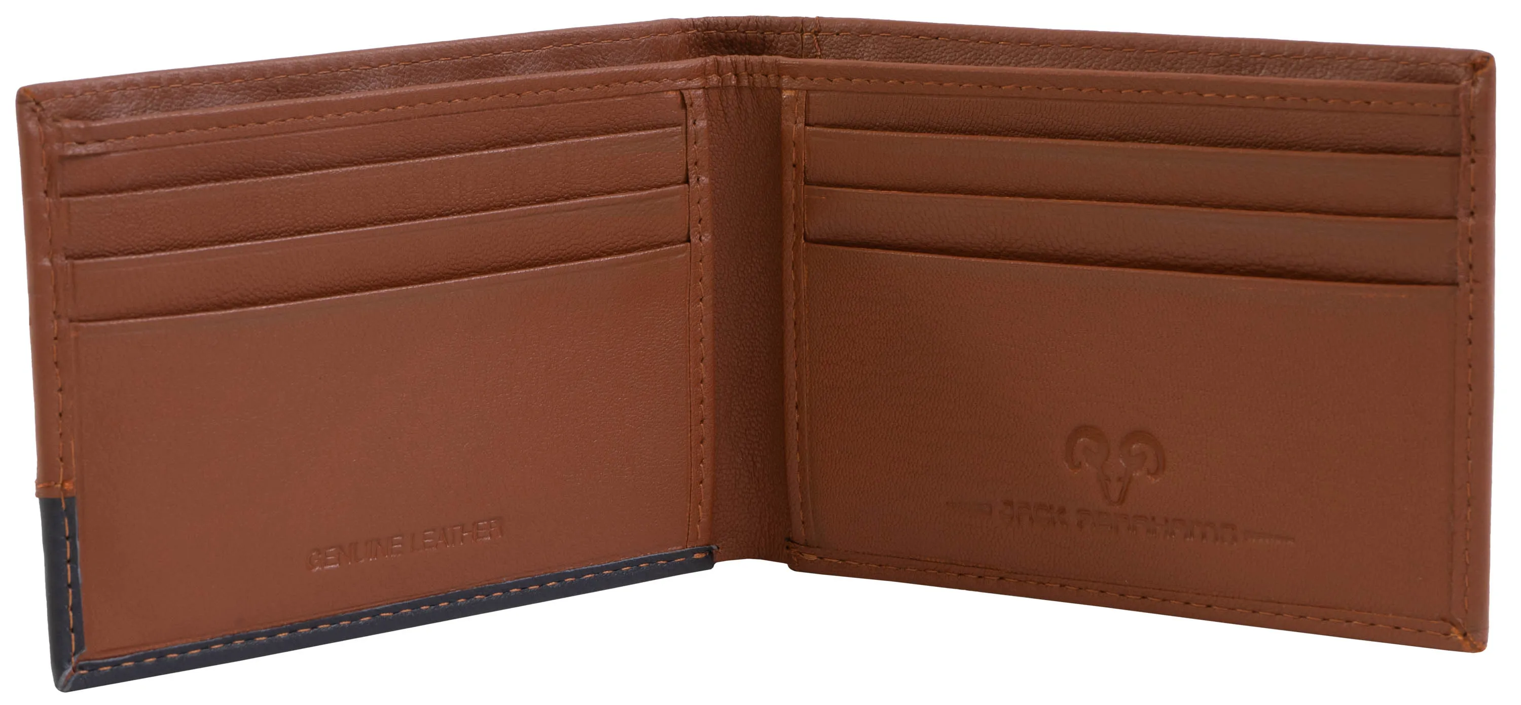 Jack Abrahams Goat Nappa Leather Two Tone Bi-Fold Wallet Cognac/Navy