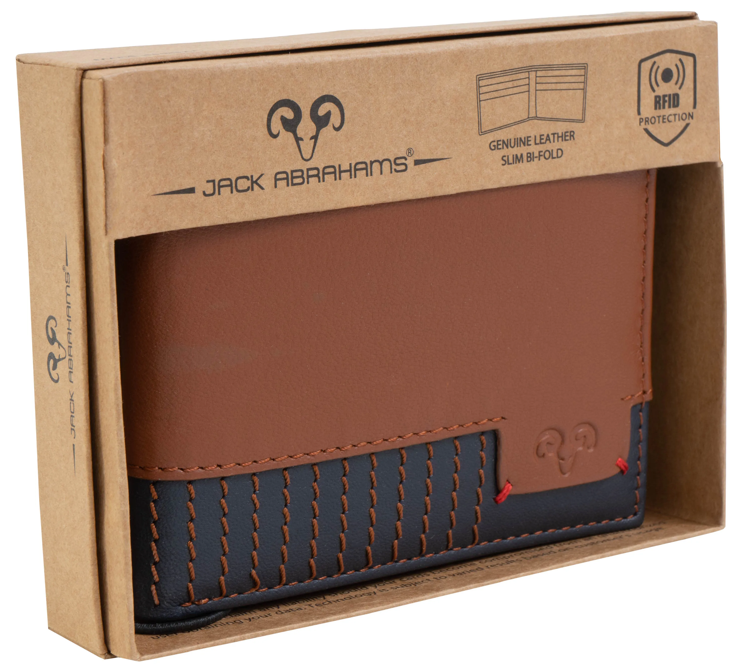 Jack Abrahams Goat Nappa Leather Two Tone Bi-Fold Wallet Cognac/Navy
