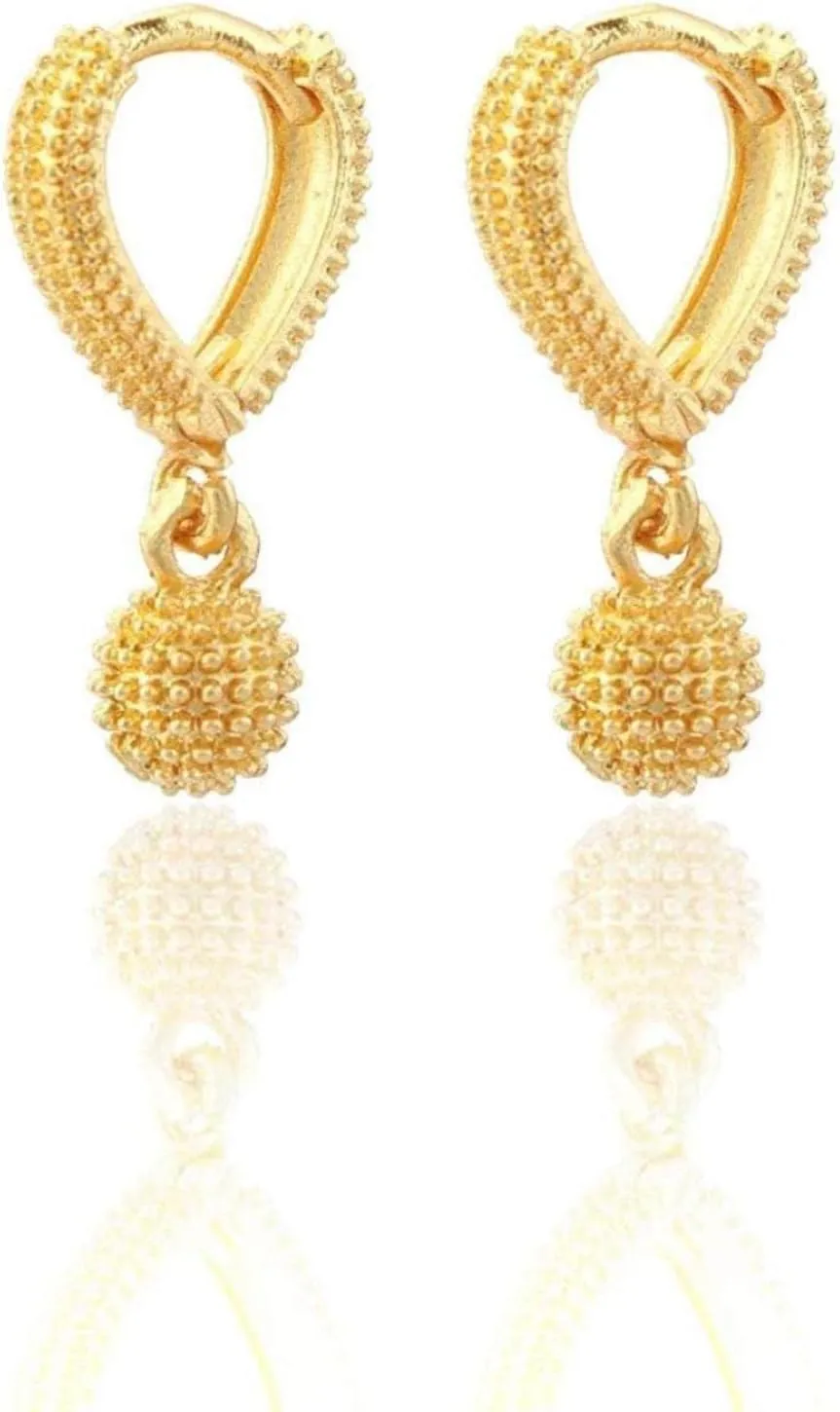 Jewar Gold Tone Teardrop Dangle Earrings with Beaded Accents Gold Plated Bali Jewelry