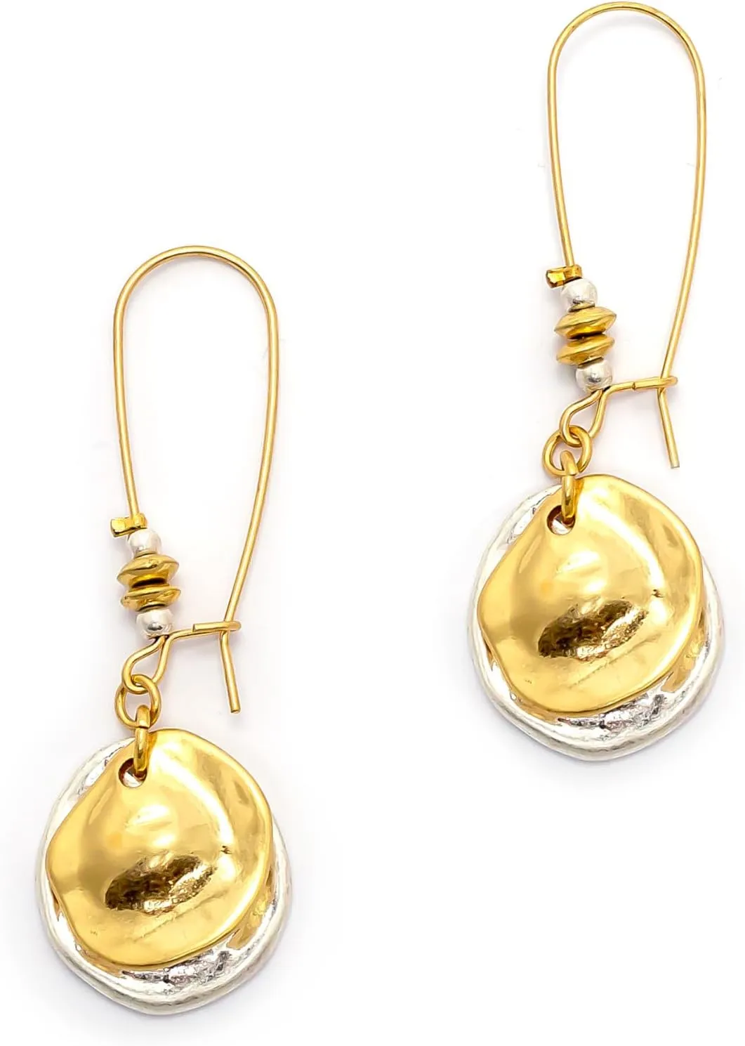 Jewelry Shepherd Hook Earrings with Discs - Two Tone