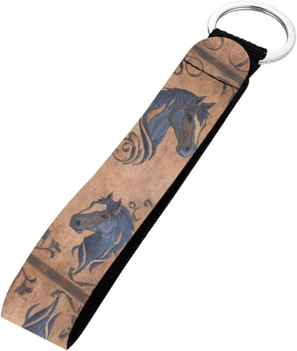Keychain Holder Wristlet Keychain Strap for Women, Horse Print Printed Hand Wrist Lanyard Key Chain Car Key Holder, Stretchy Long Wrist Keychain Lanyard, Travel Accessories