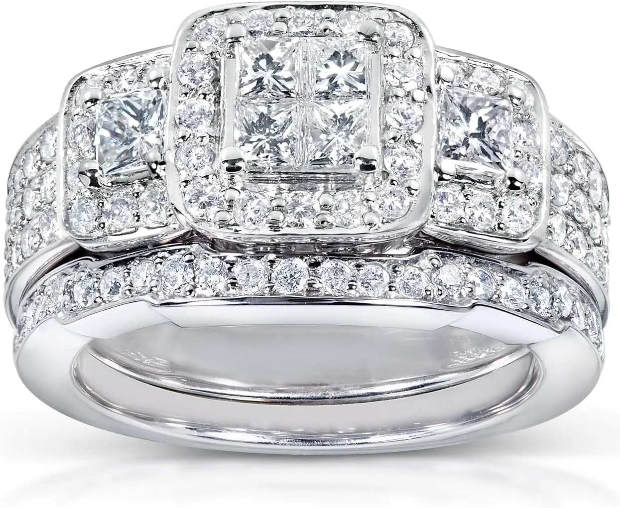 Kobelli Princess Diamond Wedding Ring Set 1 1/6 carat (ctw) in 14k White Gold