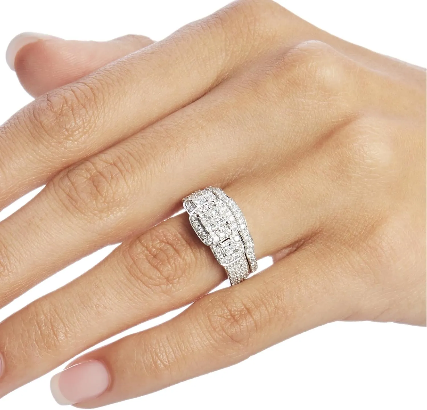 Kobelli Princess Diamond Wedding Ring Set 1 1/6 carat (ctw) in 14k White Gold