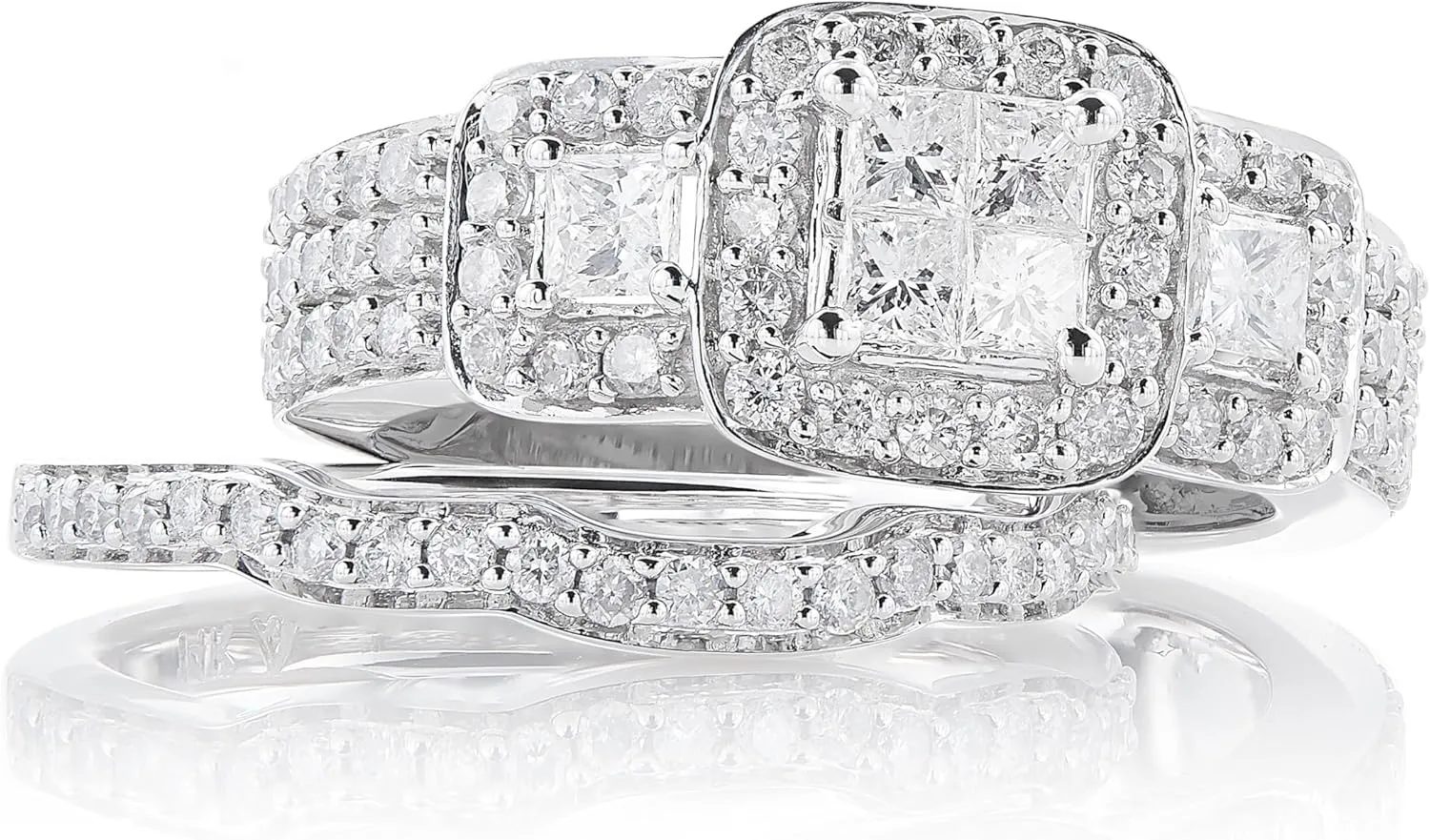 Kobelli Princess Diamond Wedding Ring Set 1 1/6 carat (ctw) in 14k White Gold