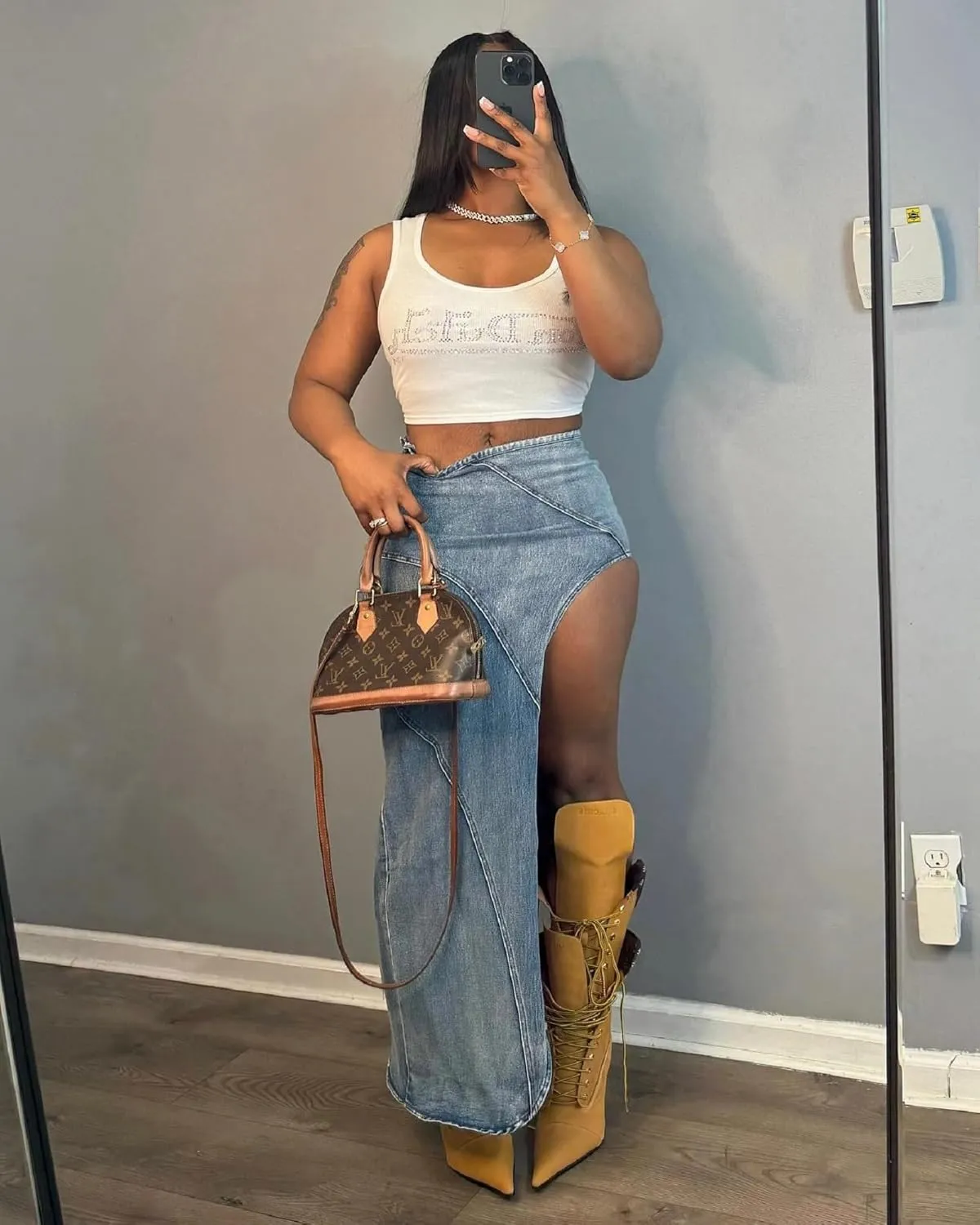 ksotutm Jean Skirt Blue High Waisted Long Denim Skirts for Women Sexy Denim Split Skirt