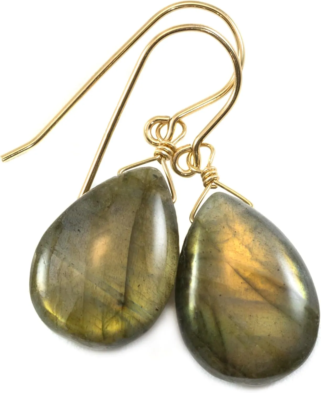 Labradorite Earrings 14k Gold or Sterling Silver Smooth Fat Teardrop Blue Green Gold Flash Simple Dangle Drops