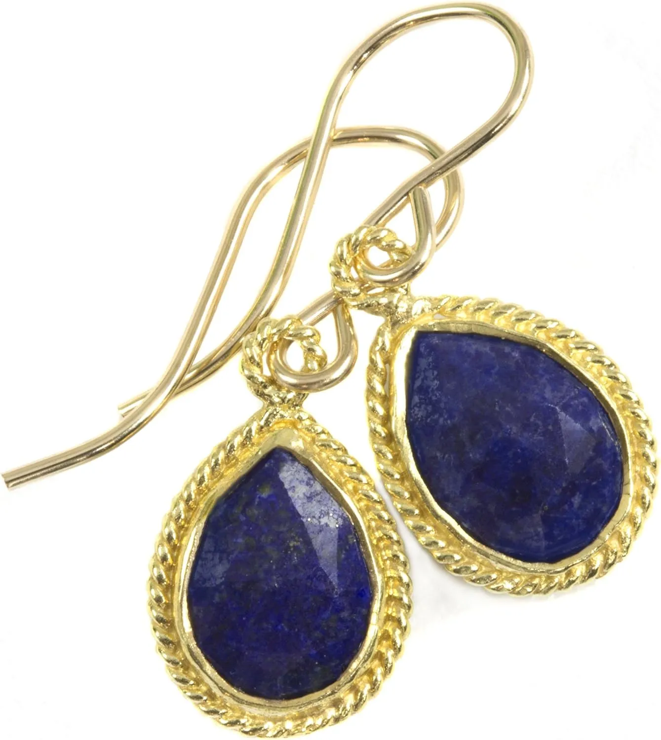 Lapis Lazuli Earrings Blue Faceted Bezeled Small Teardrops Simple Tiny Drops