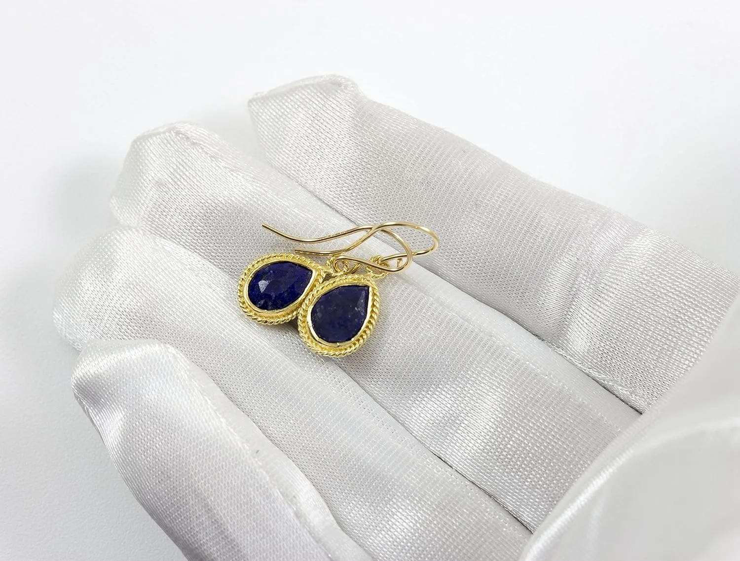 Lapis Lazuli Earrings Blue Faceted Bezeled Small Teardrops Simple Tiny Drops