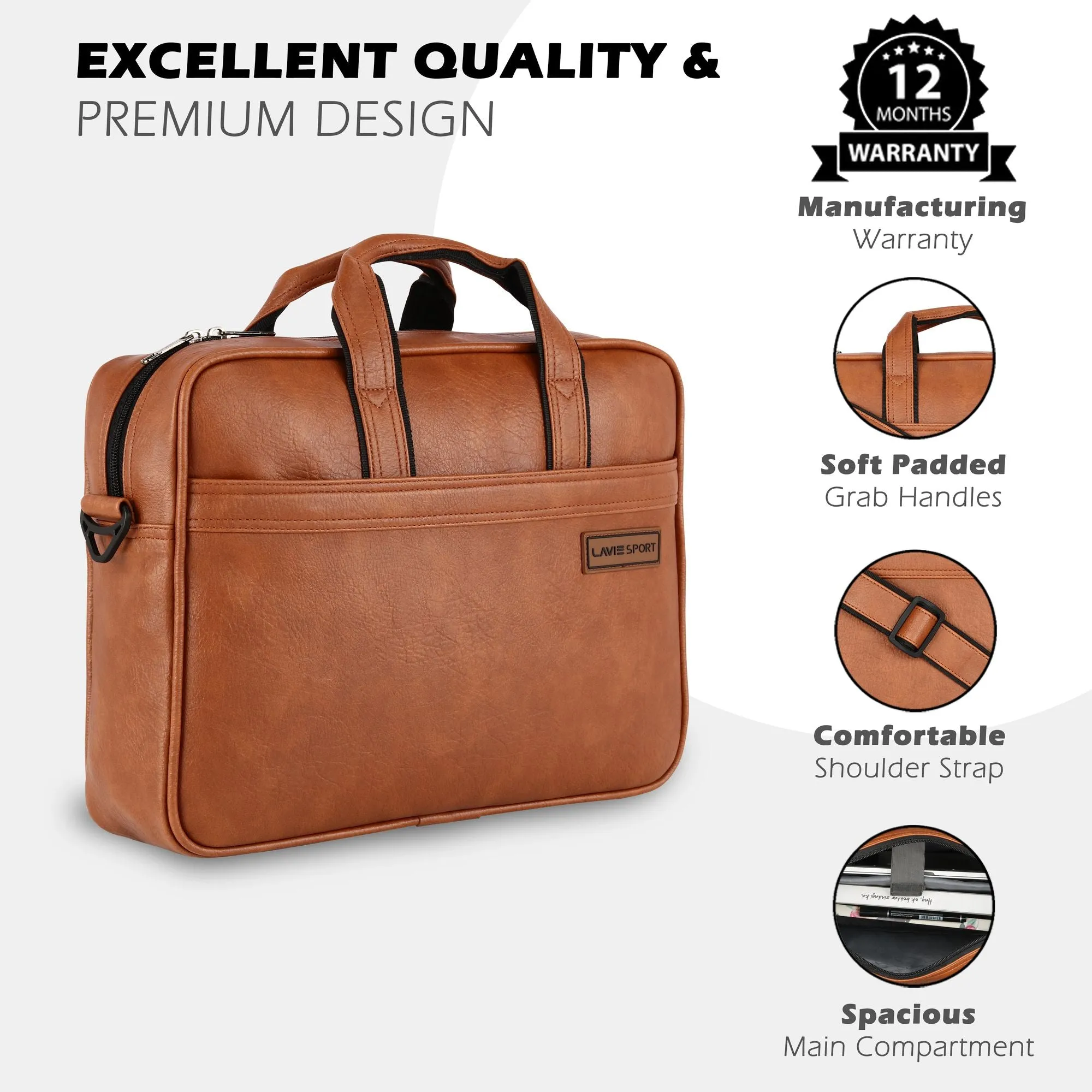 Lavie Sport 1 Compartment Director Unisex Laptop briefcase Bag Tan