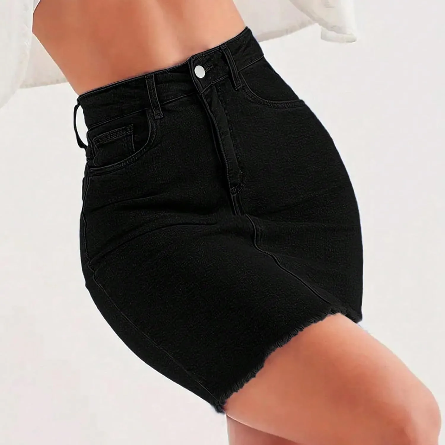 lcyhony Womens Jean Skirt Y2k High Waisted Tummy Control Pencil Mini Skirts Summer Boyfriend Frayed Denim Skirt with Pockets