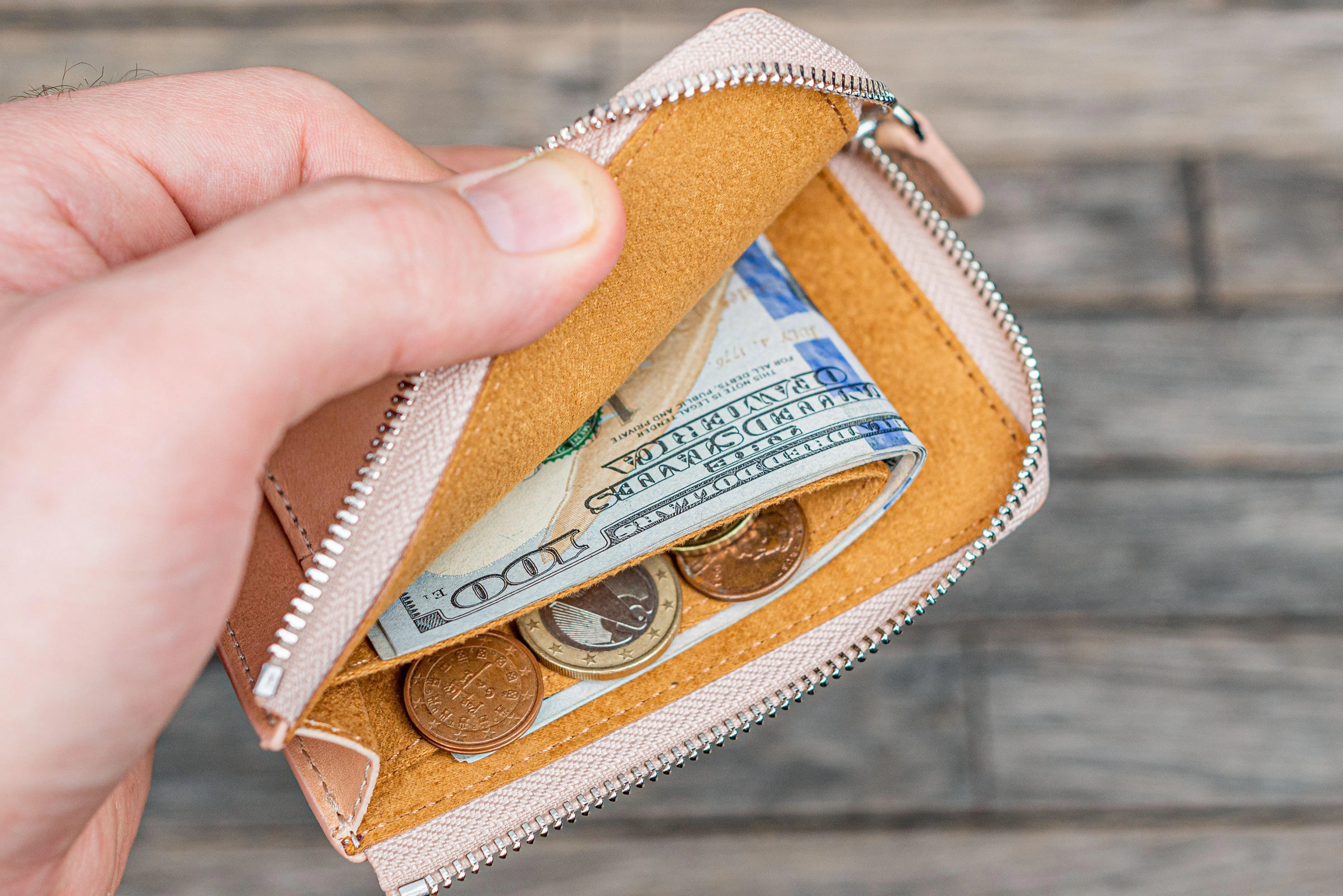 Leather Zippered Mega Mini Wallet - Undyed Leather