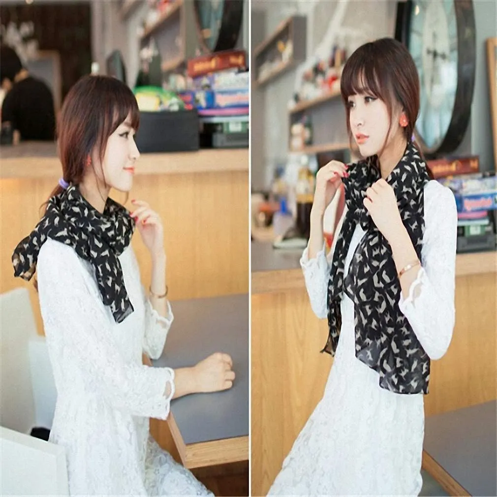 Lightweight Chiffon Printed Sweet Cartoon Cat Shawl Kitten Scarves for Women Graffiti Style Head Face Neck Hood Wrap
