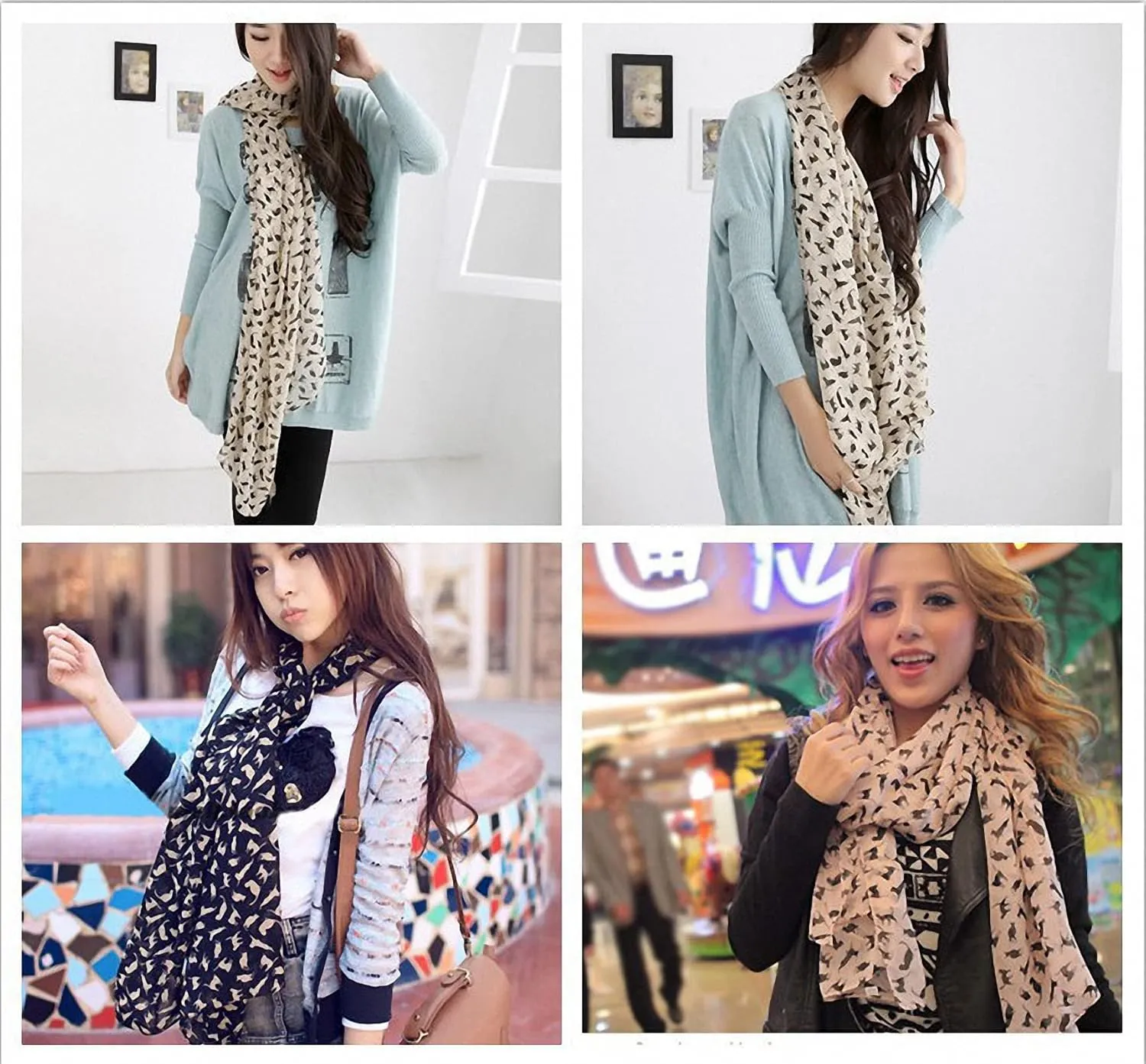 Lightweight Chiffon Printed Sweet Cartoon Cat Shawl Kitten Scarves for Women Graffiti Style Head Face Neck Hood Wrap