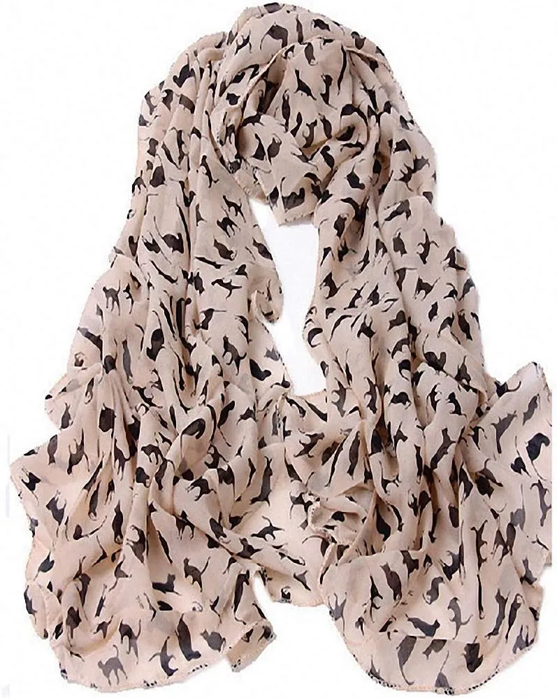 Lightweight Chiffon Printed Sweet Cartoon Cat Shawl Kitten Scarves for Women Graffiti Style Head Face Neck Hood Wrap