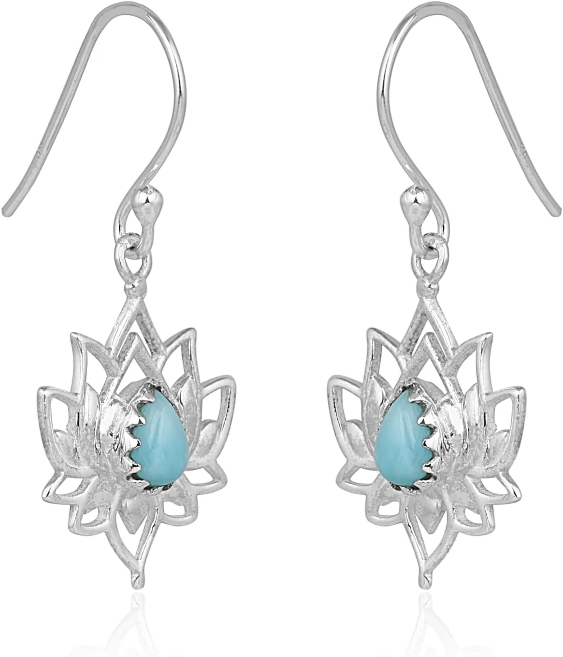 Lotus Flower Earrings Solid 925 Sterling Silver Black Onyx Labradorite Dendrite Rhodochrosite Turquoise Larimar Spinny Oyster Drop Dangle Gemstone Earrings Jewelry Gift for Women