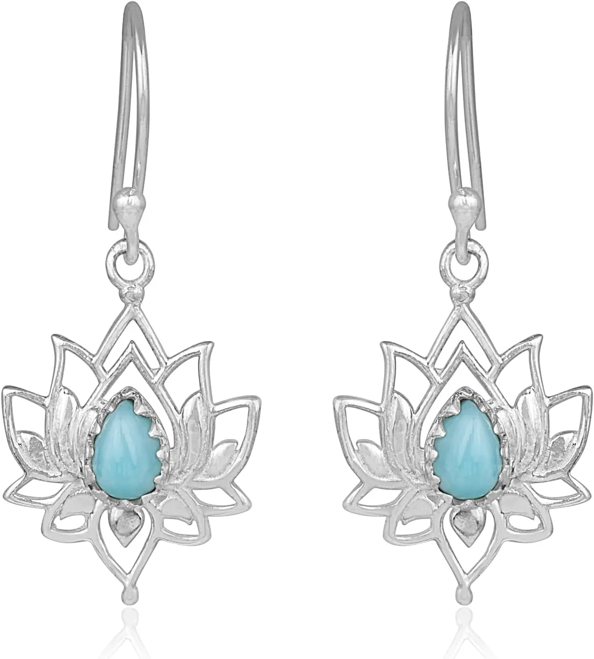 Lotus Flower Earrings Solid 925 Sterling Silver Black Onyx Labradorite Dendrite Rhodochrosite Turquoise Larimar Spinny Oyster Drop Dangle Gemstone Earrings Jewelry Gift for Women