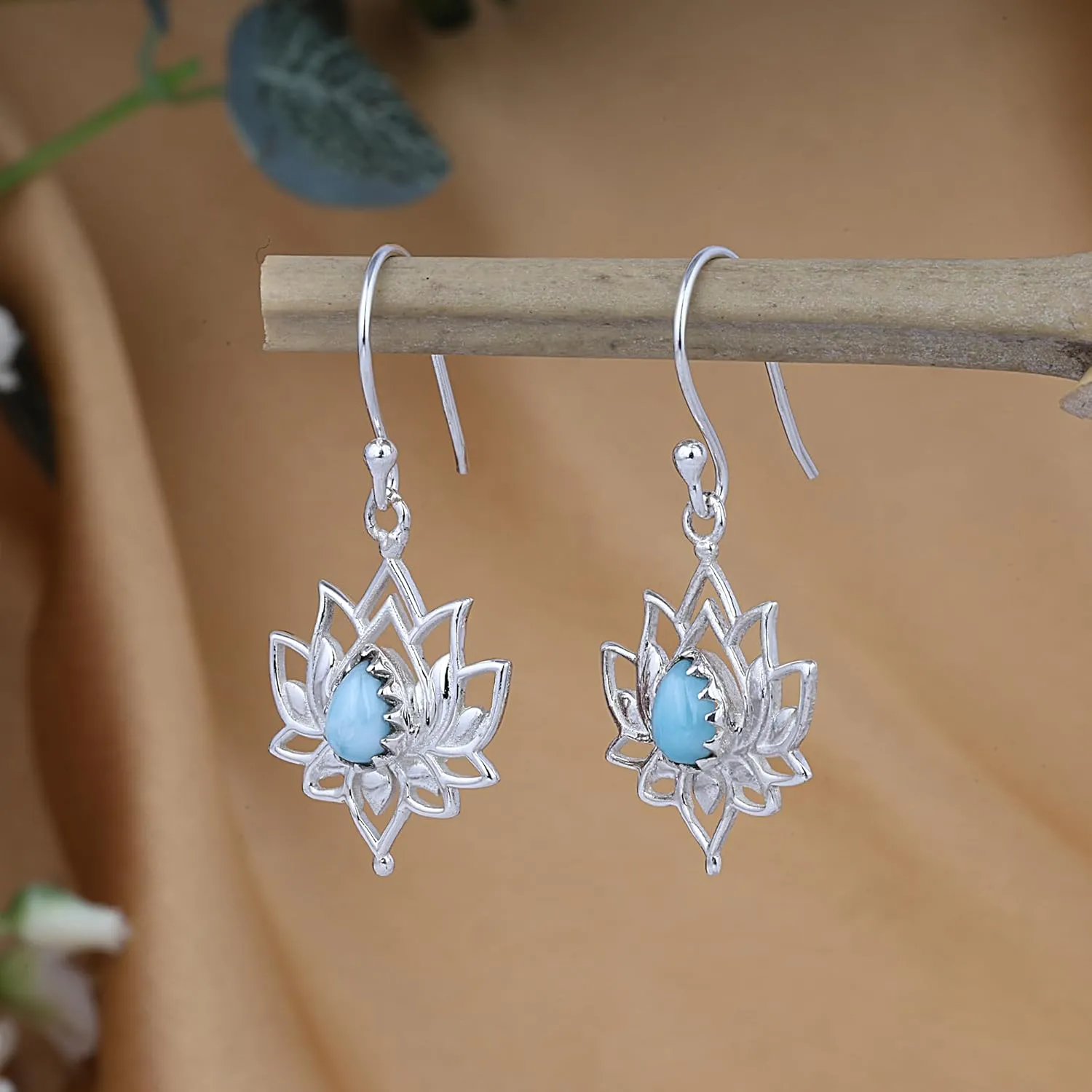 Lotus Flower Earrings Solid 925 Sterling Silver Black Onyx Labradorite Dendrite Rhodochrosite Turquoise Larimar Spinny Oyster Drop Dangle Gemstone Earrings Jewelry Gift for Women