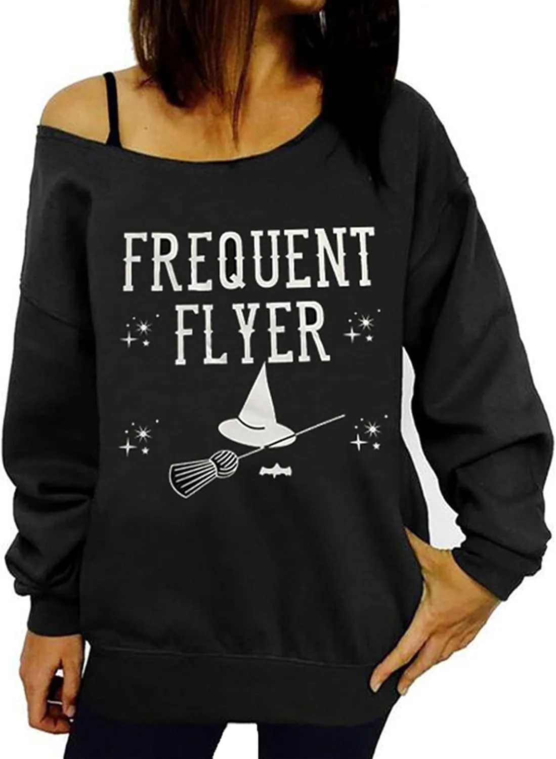 lymanchi Women Halloween Off Shoulder Sweatshirt Casual Loose Sexy Pullover Tops