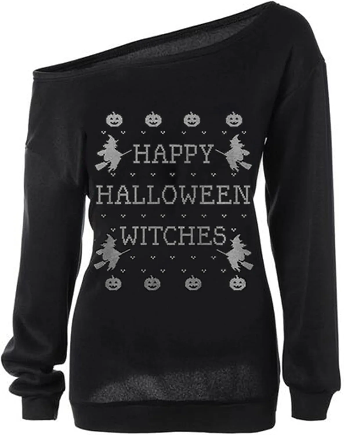 lymanchi Women Halloween Off Shoulder Sweatshirt Casual Loose Sexy Pullover Tops
