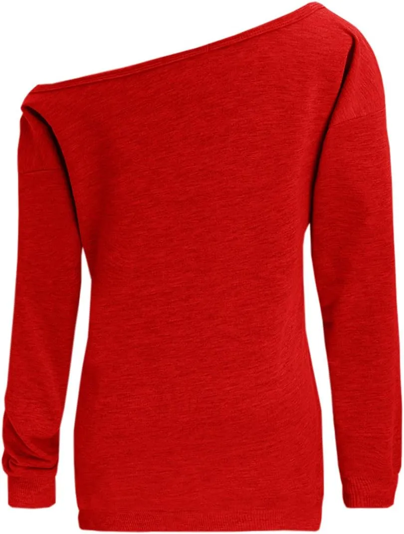 lymanchi Womens Off Shoulder Sweatshirts Long Sleeve Slouchy Sexy Casual Pullover Tops
