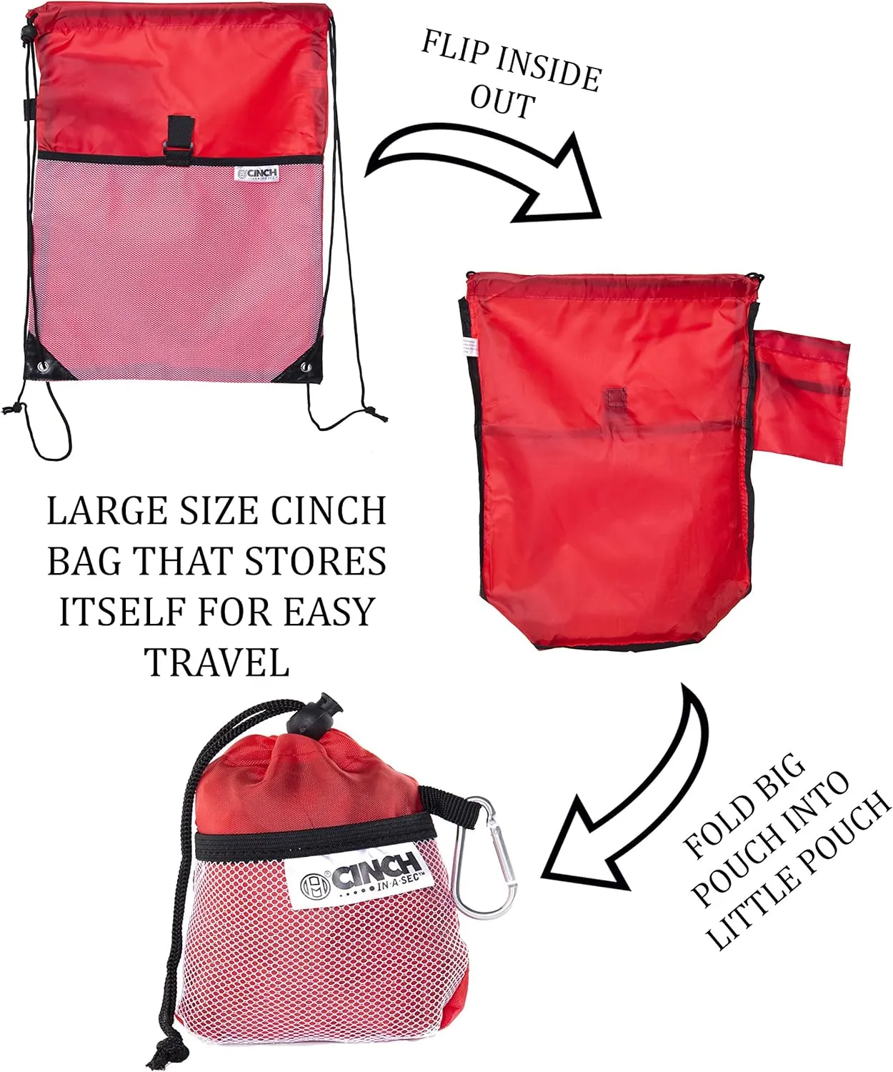 Mato & Hash Lightweight Reusable Fold Up Bags | Packable Backpacks, Reusable Drawstring Bag with Attached Fold Up Pocket