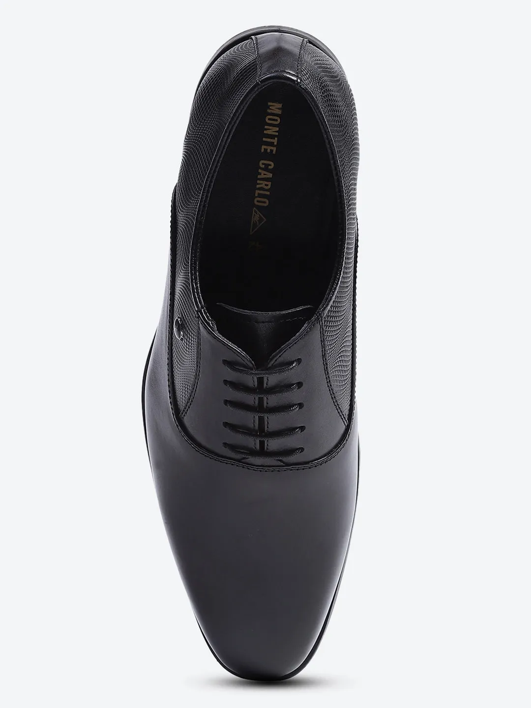Men Black Solid Lace Up Genuine Leather Formal Oxfords