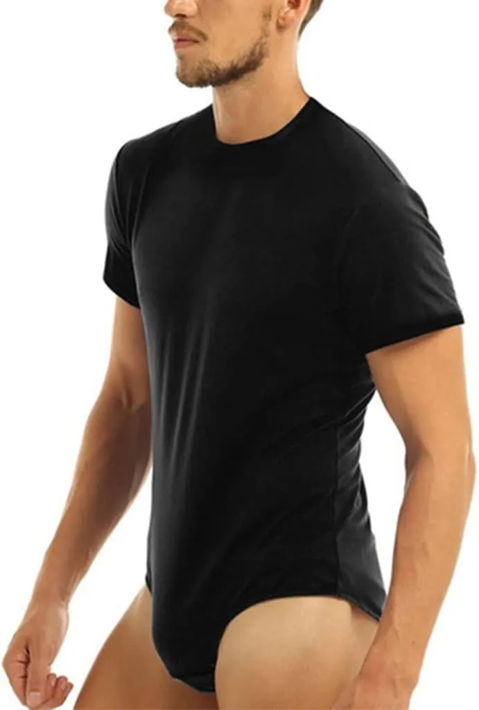Men's Bodysuit Undershirts Press Button Crotch Shirt Leotard Top Pajamas Short Sleeve Rompers Pajamas
