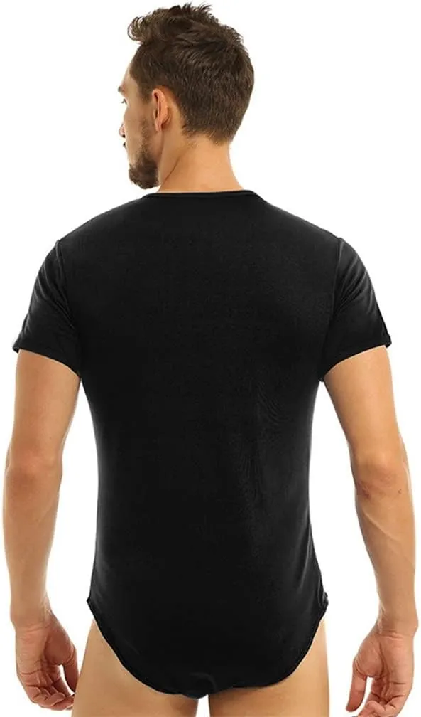 Men's Bodysuit Undershirts Press Button Crotch Shirt Leotard Top Pajamas Short Sleeve Rompers Pajamas